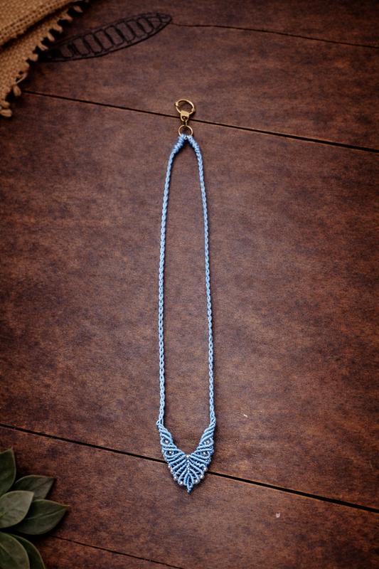 Blue Macramé Necklace (19 inches) – Handmade Boho Statement Pendant