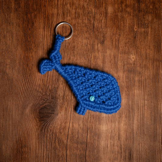 Blue Macrame Whale Keychain – Handmade Ocean-Inspired Accessory