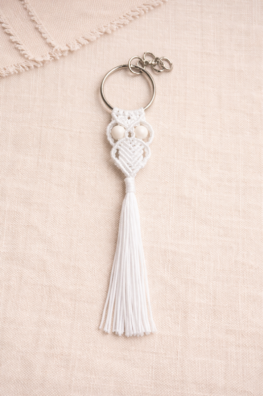 Boho Macrame Tassel Keychain – Handmade Cotton Key Ring with Beads