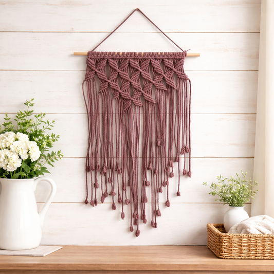 Boho Macrame Wall Hanging – Handmade Cotton Fiber Wall Art
