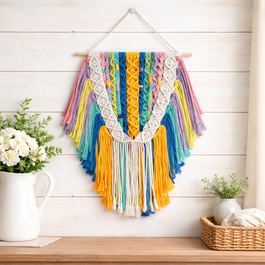 Boho Macrame Wall Hanging – Handmade Cotton Fiber Wall Art