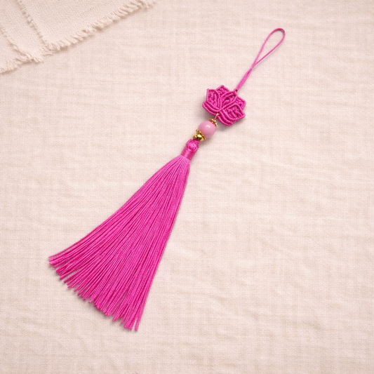 Blush Pink Tassel Car Charm – Handmade Boho Rearview Mirror Accessory