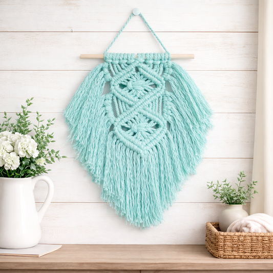 Boho Macrame Wall Hanging – Handmade Cotton Fiber Wall Art