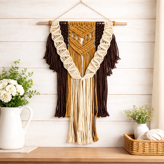 Boho Macrame Wall Hanging – Handmade Cotton Fiber Wall Art